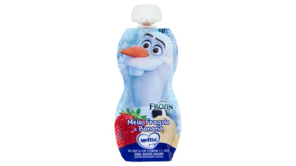 MELLIN Disney Frozen Olaf Merenda di Frutta 100% con VitC, Mela Fragola e Banana, dal 9° mese, 110g