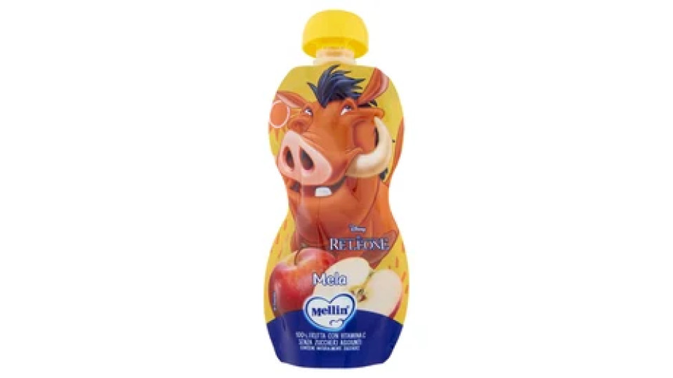 MELLIN Merenda Re Leone Pumbaa, Mela, 100% frutta con Vit C, 110g