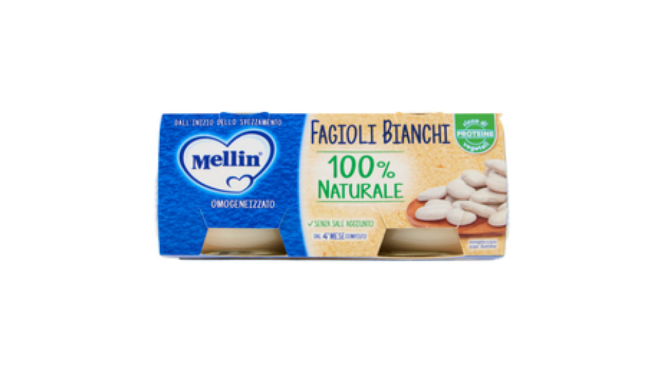 MELLIN Omogeneizzato, Fagioli Bianchi, Ricco di Proteine, 100% Vegetale, dal 4° mese, 2x80 g