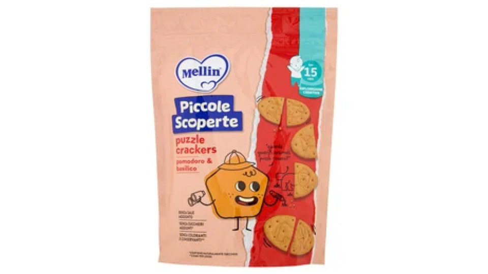 MELLIN Puzzle Crackers, Pomodoro e Basilico, Senza Sale e Zuccheri, adatto dai 15 mesi, 105g