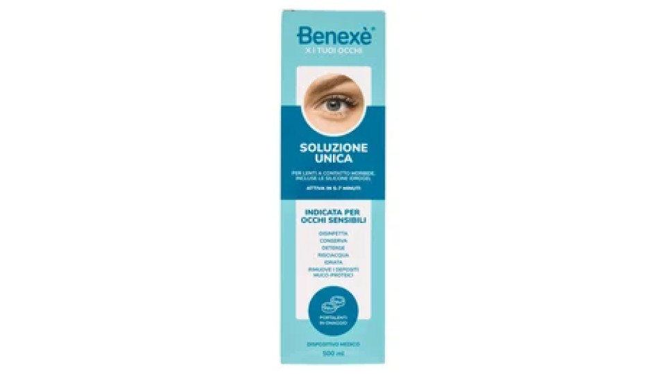 Benexè X i Tuoi Occhi Soluzione Unica per Lenti a Contatto Morbide 500 ml + Porta Lenti