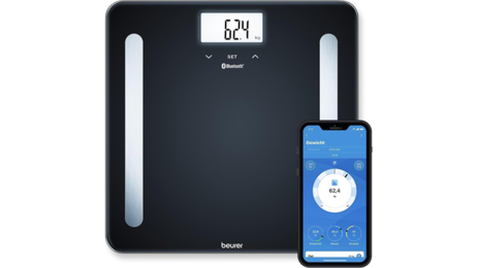 Beurer BF 600 Pure Black Bilancia Diagnostica con Connettivita Bluetooth, nero, lcd