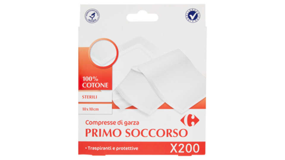 Carrefour Primo Soccorso Compresse di garza Sterili 10x10 cm 200 pz