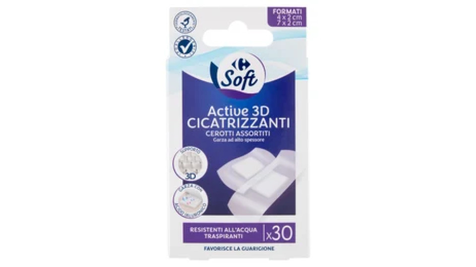 Carrefour Soft Active 3D Cicatrizzanti Cerotti Assortiti 30 pz
