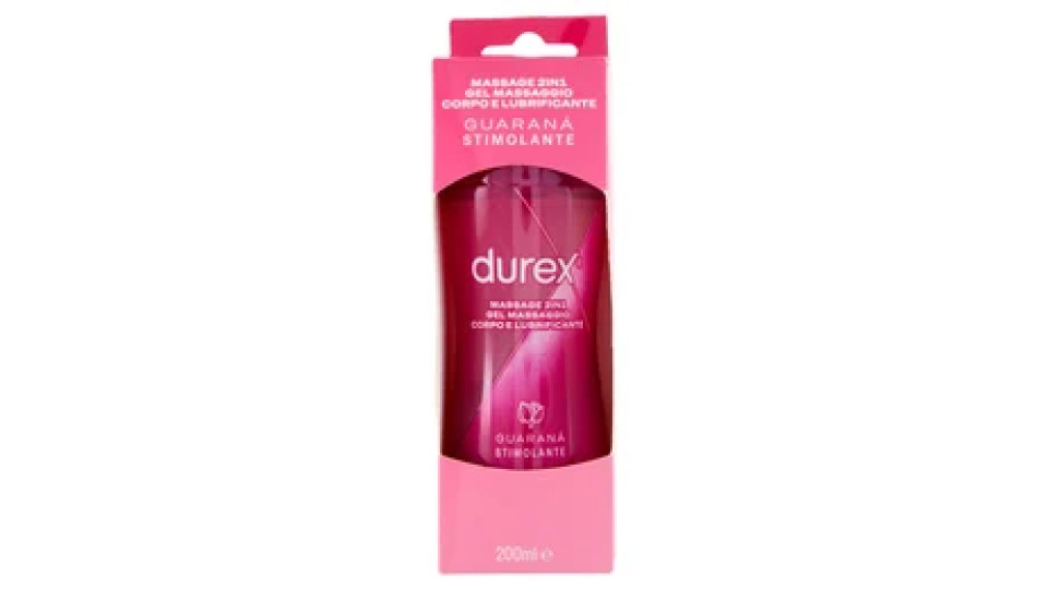 Durex Massage 2 in 1, Gel Lubrificante Intimo a Base Acqua e Gel per Massaggi, con Guaranà, 200 ml