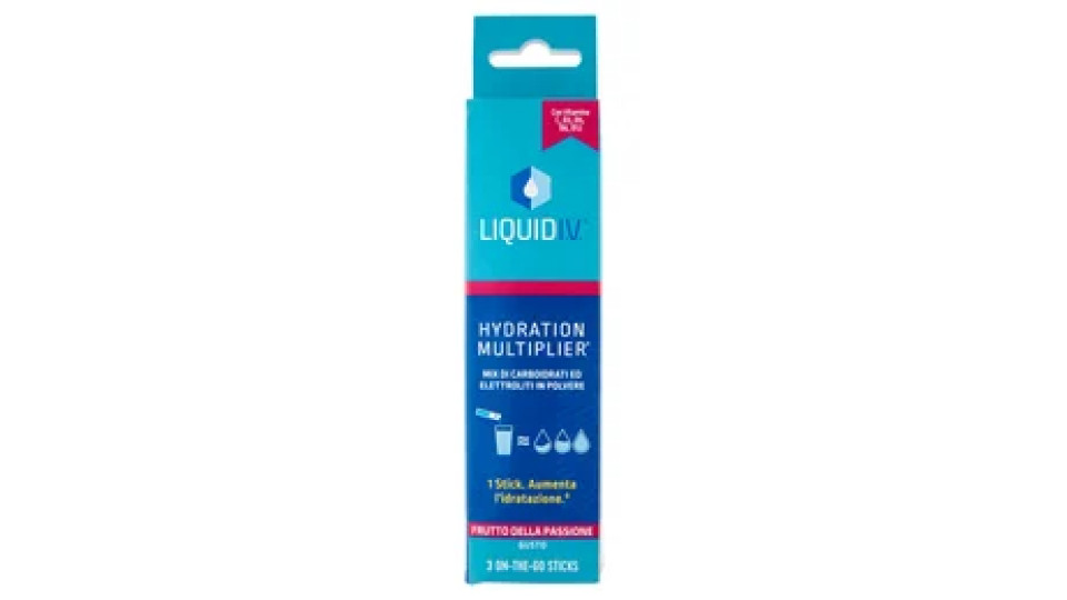 Liquid I.V. Hydration Multiplier Mix di Carboidrati ed Elettroliti in Polvere Frutto Passione 3x16g