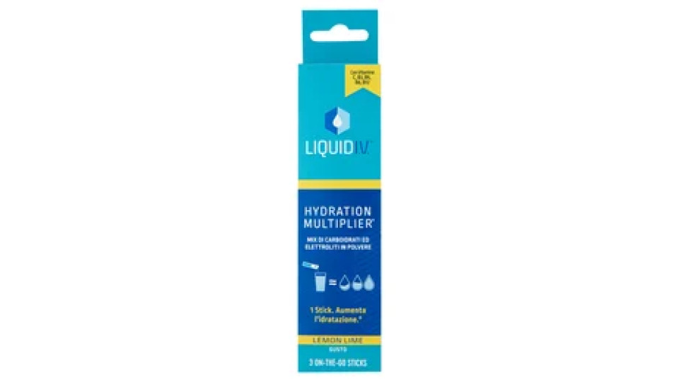 Liquid I.V. Hydration Multiplier Mix di Carboidrati ed Elettroliti in Polvere Lemon Lime 3 x 16 g