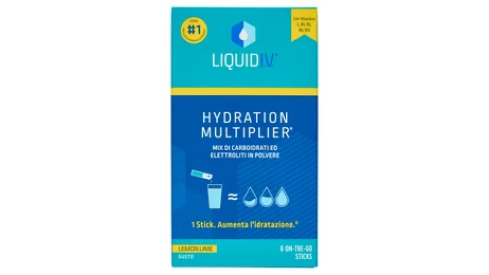 Liquid I.V. Hydration Multiplier Mix di Carboidrati ed Elettroliti in Polvere Lemon Lime 6 x 16 g