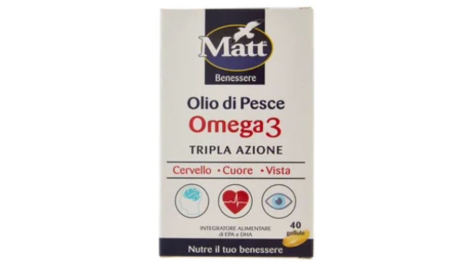 Matt Benessere Olio di Pesce Omega 3 Tripla Azione 40 gellule 29,4 g
