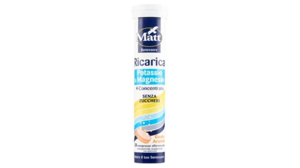 Matt Benessere Ricarica Potassio & Magnesio Gusto Arancia 20 compresse effervescenti 80 g