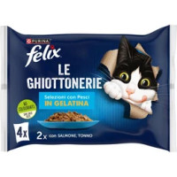 Felix le Ghiottonerie Selezioni Deliziose Cibo Umido per Gatti Adulti in Gelatina con Manzo e Pollo, 4 bustine da 85g