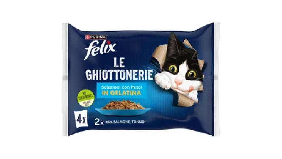 Felix le Ghiottonerie Selezioni Deliziose Cibo Umido per Gatti Adulti in Gelatina con Manzo e Pollo, 4 bustine da 85g