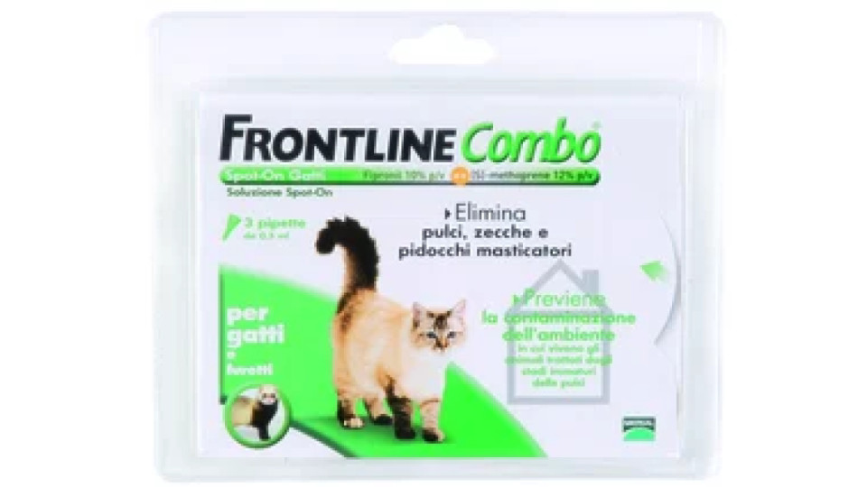 Carrefour Antiparassitario frontline combo spot on gatti 3 pezzi Gocce contro pulci e zecche per animali domestici