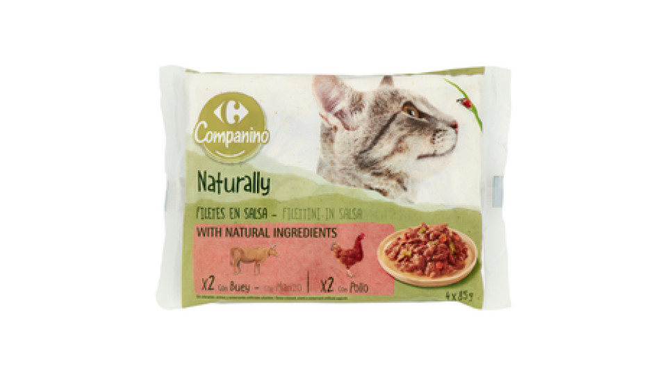 Carrefour Companino Naturally Filettini in salsa x2 con Manzo x2 con Pollo 4 x 85 g