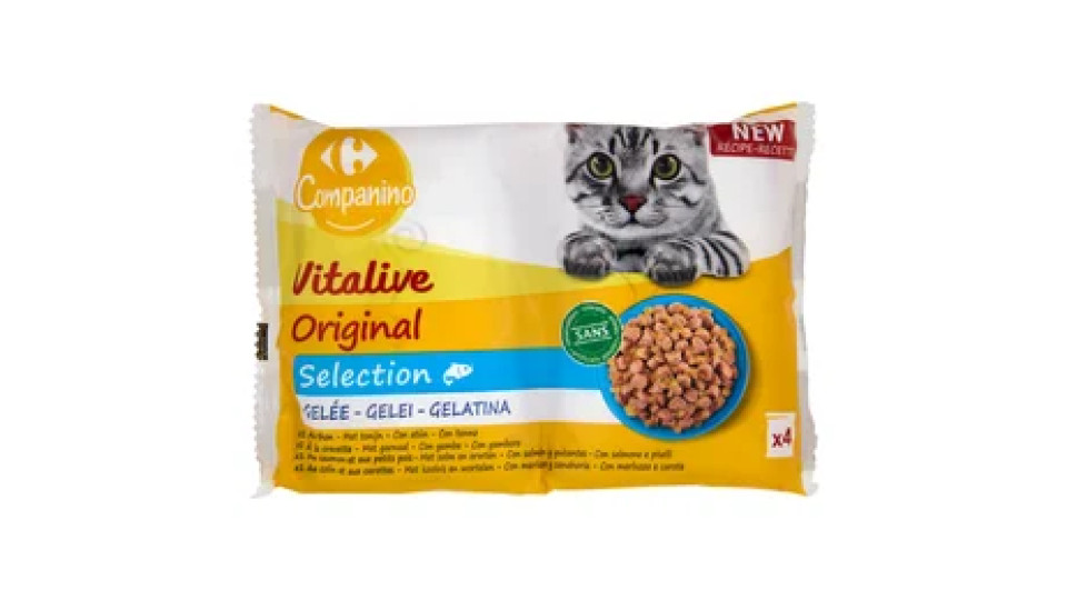 Carrefour Companino Vitalive Original Selection Gelatina tonno, gambero, salmone, merluzzo 4 x 100 g