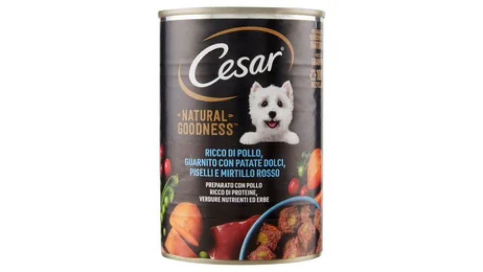 Cesar Natural Goodness Cibo Umido Cane con Pollo, con Patate Dolci, Piselli e Mirtillo Rosso 400 g