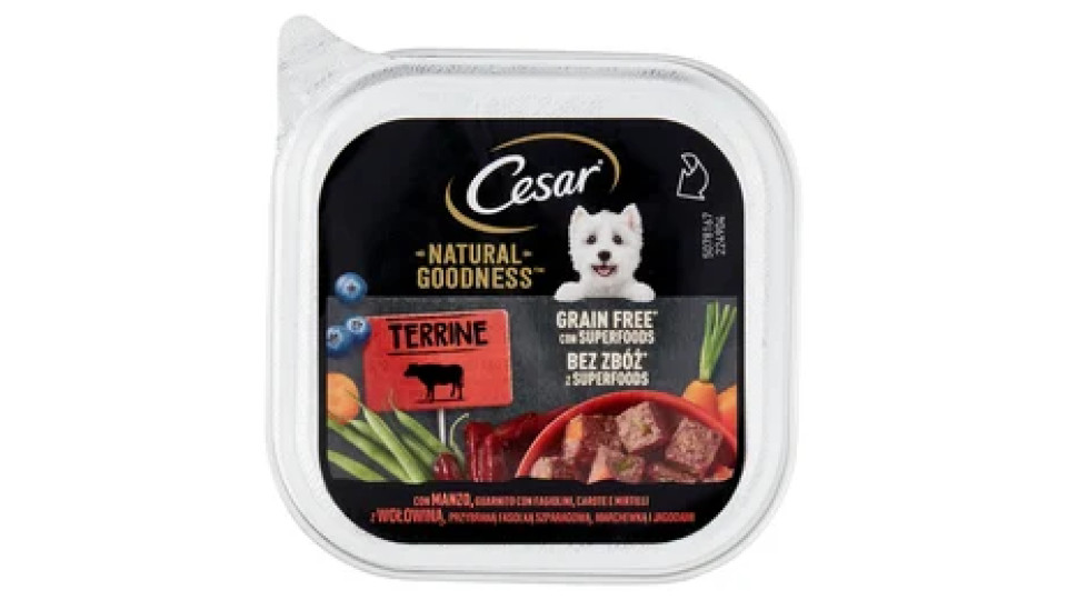 Cesar Natural Goodness Terrine Cibo Umido Cane con Manzo Fagiolini Carote e Mirtilli 100 g