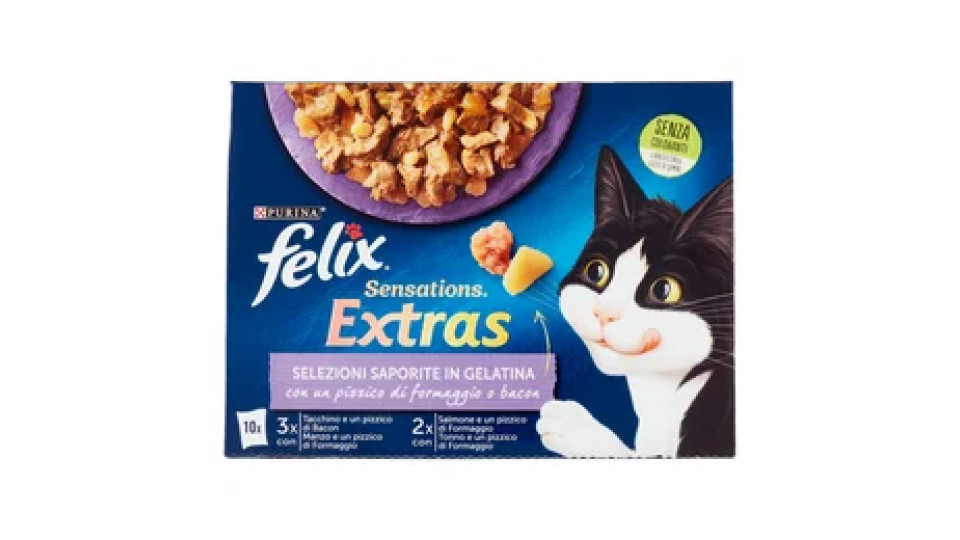 FELIX Sensations Extras Selezioni Saporite in Gelatina (Tacchino, Manzo, Salmone, Tonno) 10 x 85 g