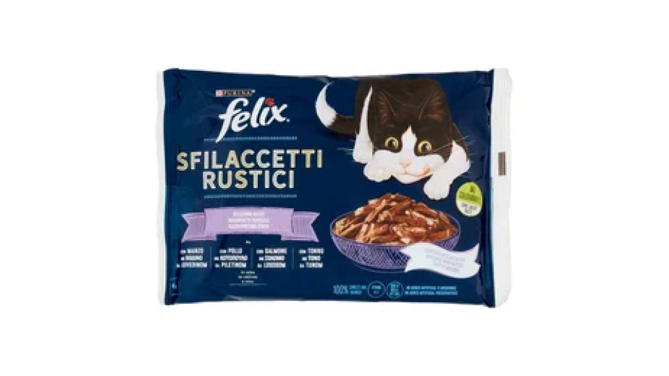 FELIX Sfilaccetti Rustici Selezioni Miste (Manzo, Pollo, Salmone, Tonno) 4 x 80 g