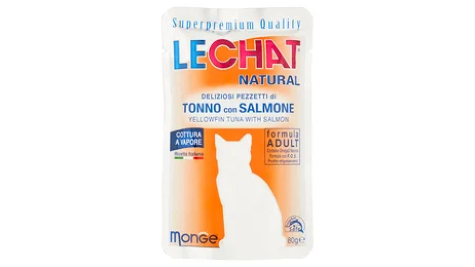LeChat Natural Deliziosi Pezzetti di Tonno con Salmone 80 g