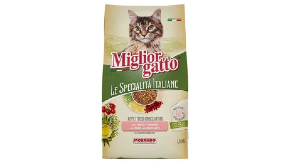 Migliorgatto Le Specialità Italiane Appetitosi Croccantini con Suino e Verdure Gatto Adulto 1,5 KG