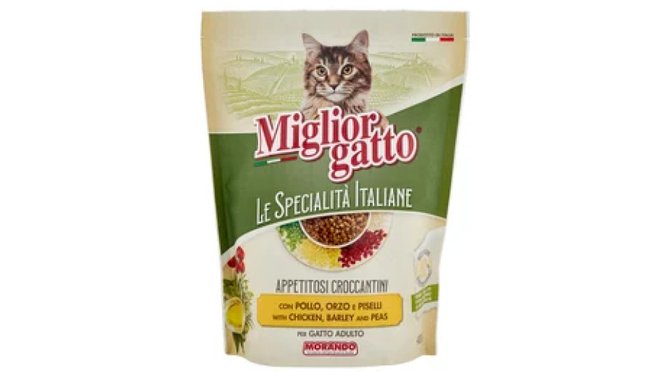 Migliorgatto Le Specialità Italiane Appetitosi Croccantini Pollo, Orzo e Piselli Gatto Adulto 400 G