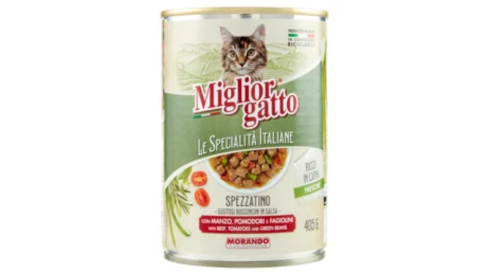 Migliorgatto Le Specialità Italiane Spezzatino con Manzo, Pomodori e Fagiolini 405 G