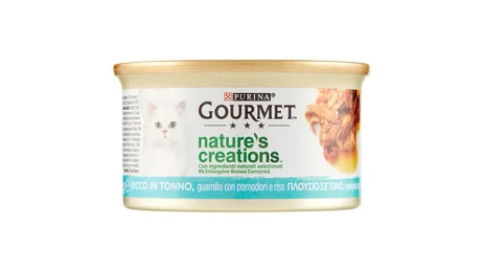 PURINA GOURMET Nature's Creations Ricco in Tonno guarnito con pomodori e riso 85g