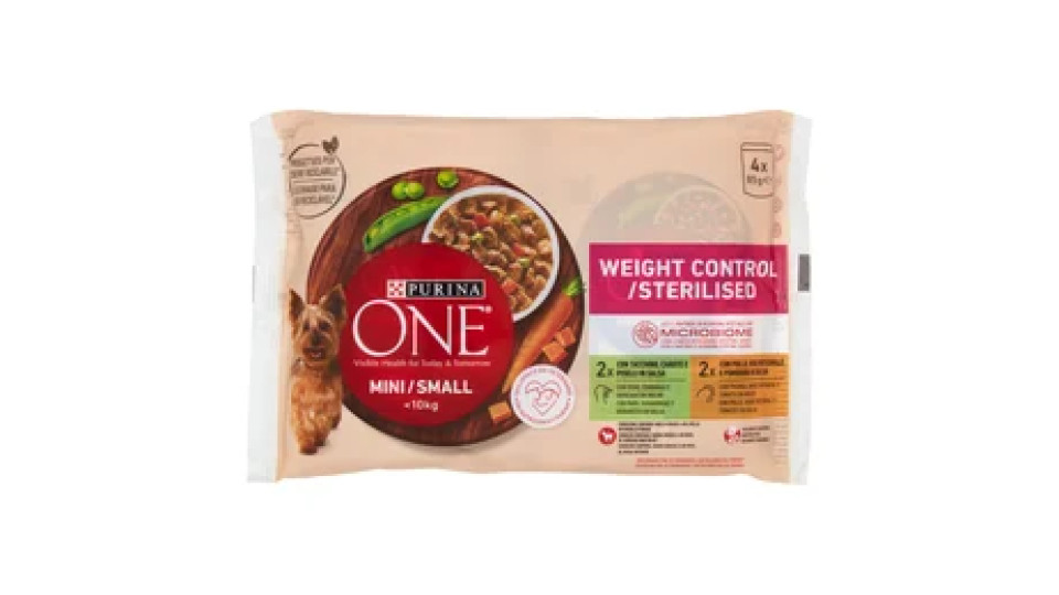 PURINA ONE Mini/Small Weight Control/Sterilised Tacchino e Pollo in Salsa 4 x 85 g