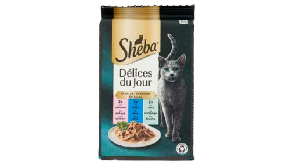 Sheba Délices du Jour Cibo Umido Gatto in Salsa con Salmone, Tonno e Trota 6 x 50 g