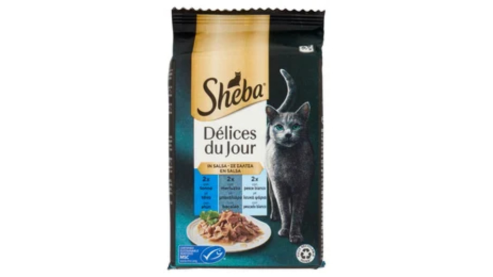 Sheba Délices du Jour Cibo Umido Gatto in Salsa con Tonno, Merluzzo e pesce bianco 6 x 50 g