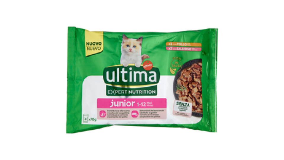 ultima Expert Nutrition Cat junior 1-12 Mesi con Pollo, con Salmone in Salsa 4 x 70 g