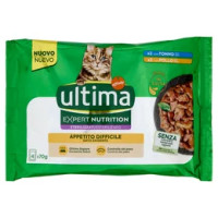 ultima Expert Nutrition Cat Sterilizzati Appetito Difficile con Tonno, con Pollo in Salsa 4 x 70 g