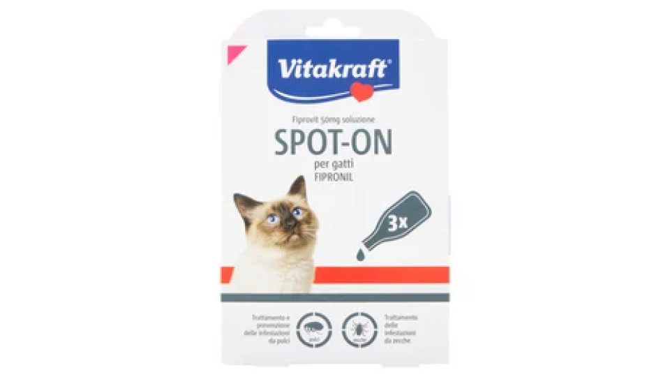 Vitakraft Fiprovit 50mg soluzione Spot-On per gatti Fipronil 3 x 0,50 ml
