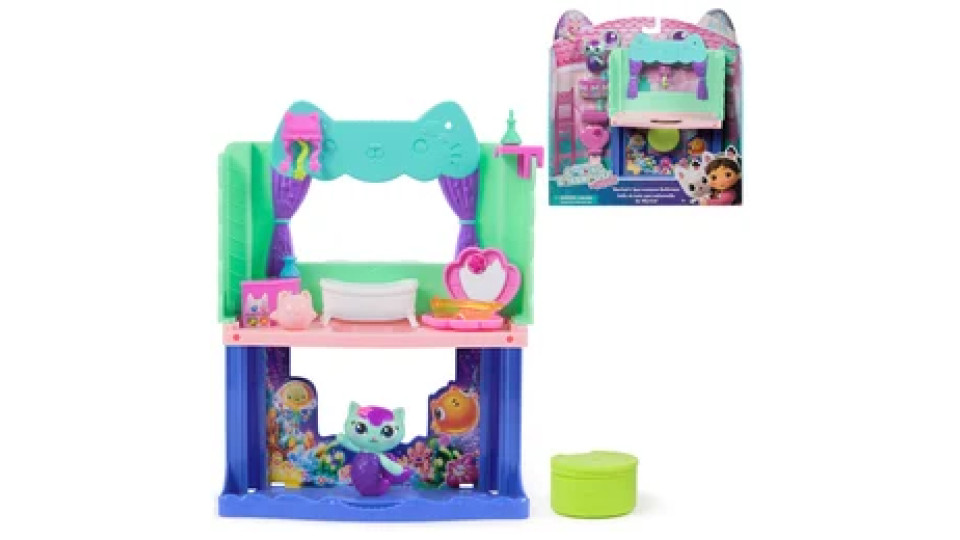 Gabby's Dollhouse : The Movie, Bagno spa-favoloso di MerCat, personaggio giocattolo, accessori per la casa delle bambole e giocattolo a sorpresa, giocattoli per bambini e bambine dai 3 anni in su