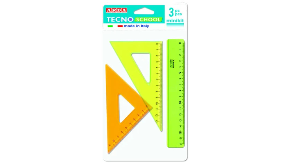 ARDA Miniset 3 Pezzi Riga 17 cm, Squadre 45° E 60° 15 cm Fluo