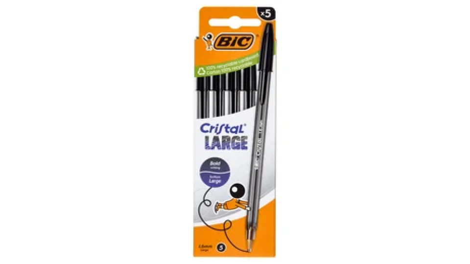 Bic Cristal Large Penne a Sfera Nere 1.6 mm, 5 pezzi