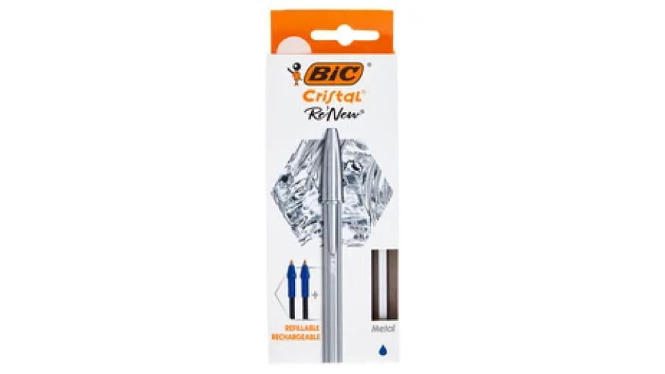 Bic Cristal Re'New Refillable Metal Medium Blu 1.0mm