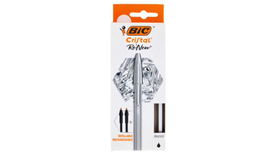 Bic Cristal Re'New Refillable Metal Medium Nero 1.0mm