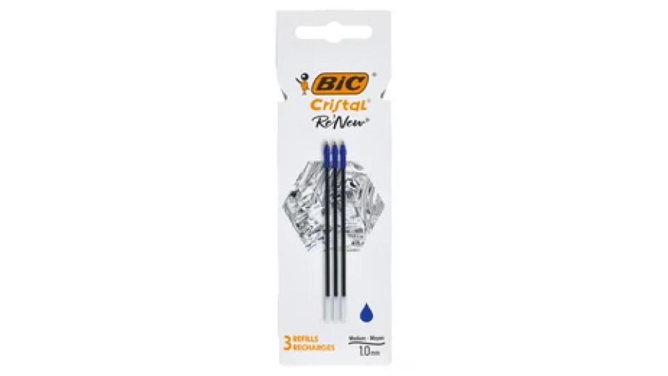 Bic Cristal Re'New Ricariche per Penne a Sfera Blu, 3 pezzi