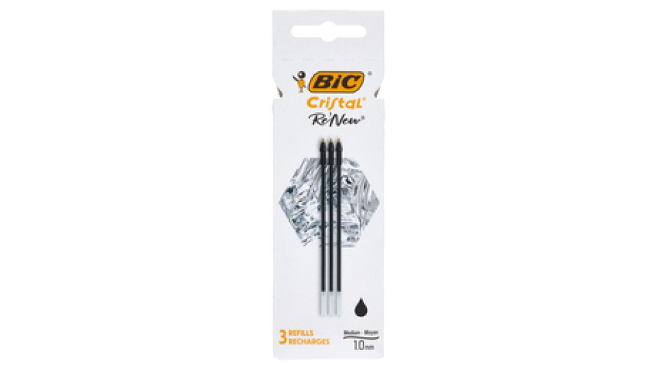 Bic Cristal Re'New Ricariche per Penne a Sfera Nere, 3 pezzi
