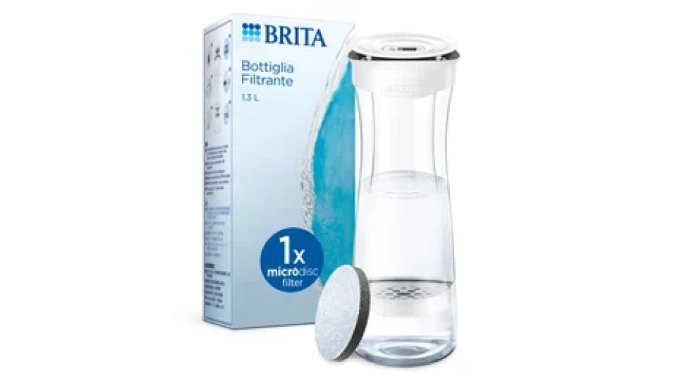 Brita Bottiglia filtrante , bianca (1,3L) incl. 1 filtro MicroDisc: riduce PFAS, cloro, microparticelle e altre impurità