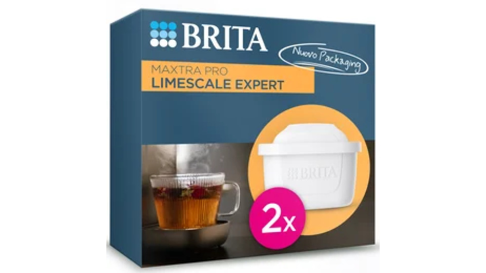 Brita Filtro acqua rubinetto MAXTRA PRO Limescale Expert confezione da 2 filtri - Riduzione del calcare extra, ideale per bevande calde, filtro originale compatibile con caraffa acqua filtrante