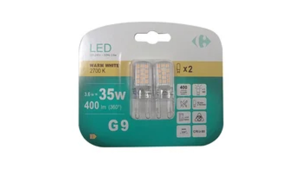 Carrefour 2 led capsula 35W, attacco G9, luce calda