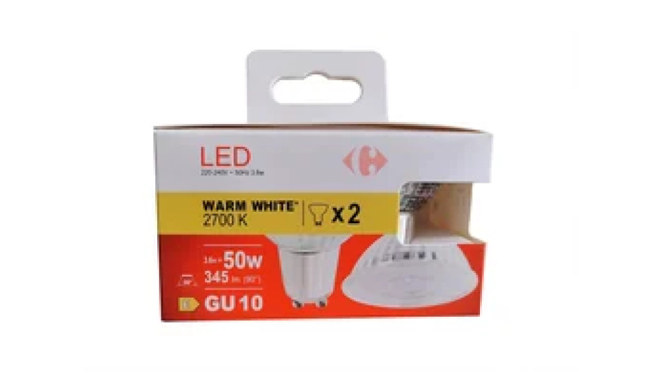 Carrefour 2 led faretto 50W, attacco GU10, luce calda