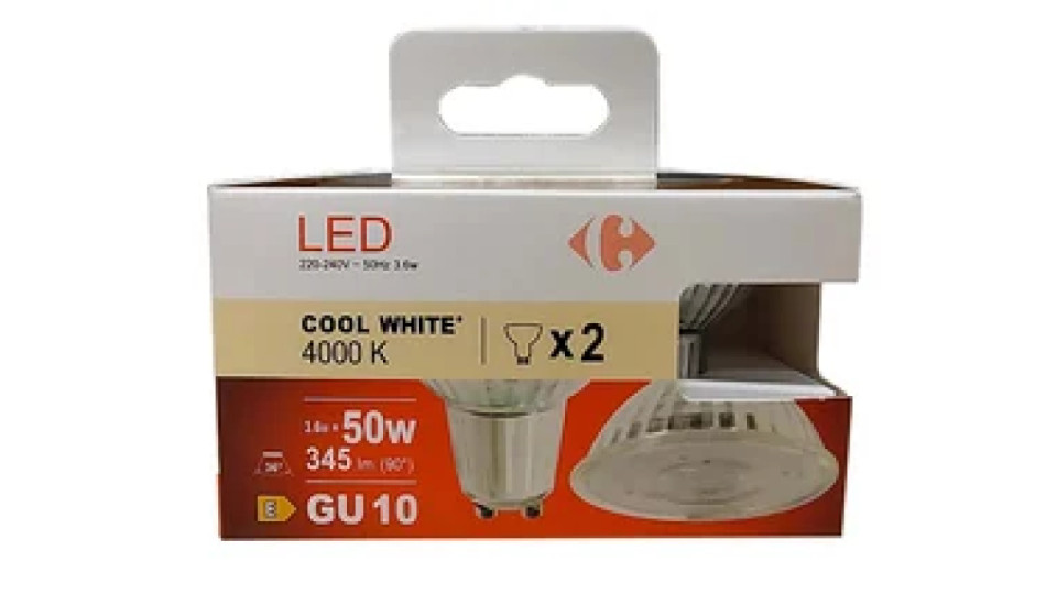 Carrefour 2 led faretto 50W, attacco GU10, luce fredda