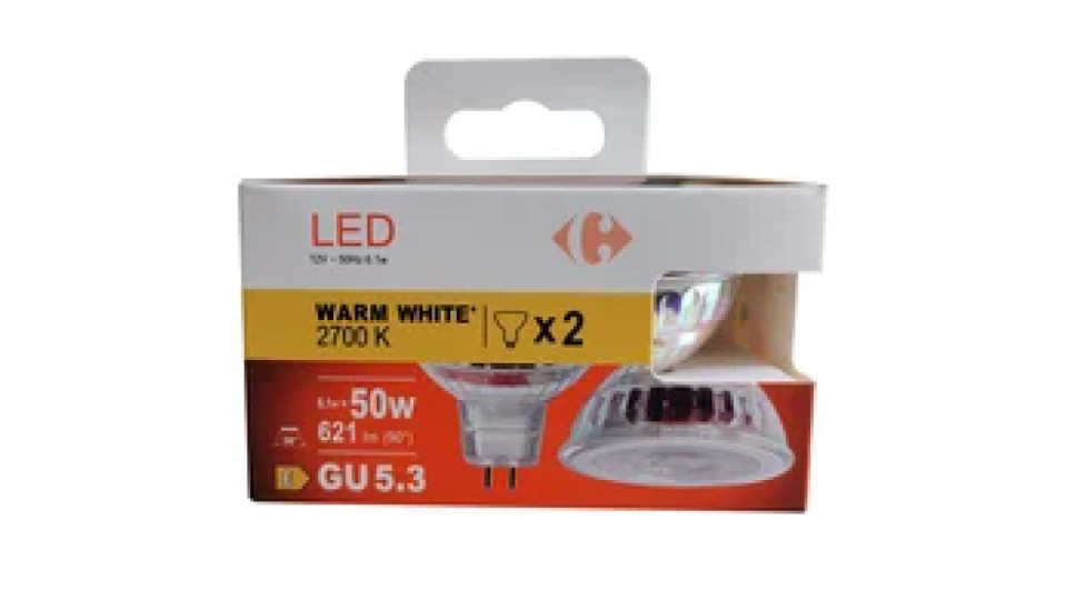 Carrefour 2 led faretto 50W, attacco GU5.3, luce calda