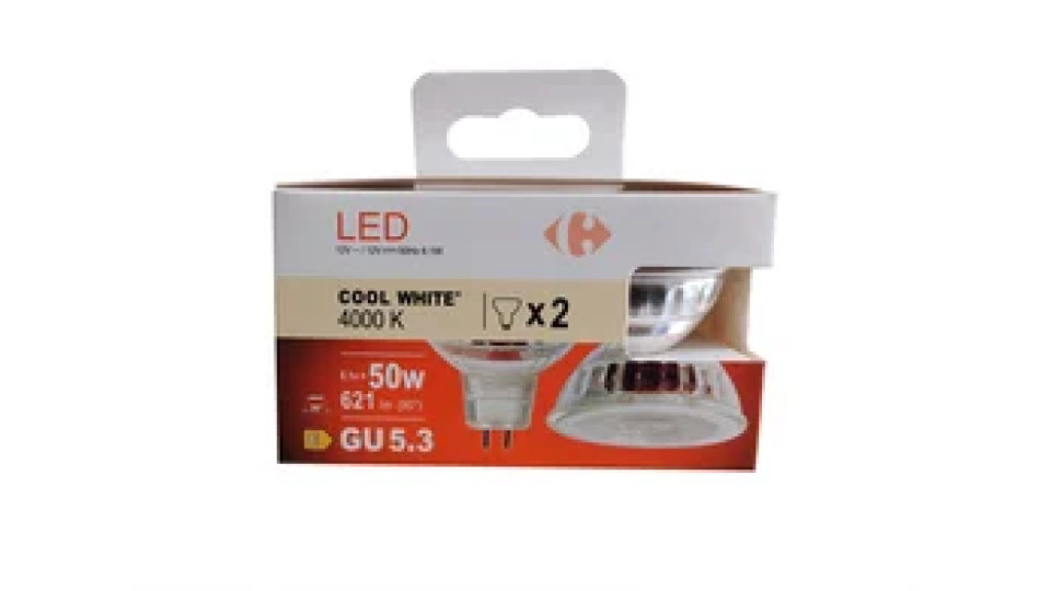 Carrefour 2 led faretto 50W, attacco GU5.3, luce fredda