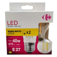 Carrefour 2 led sfer con filamenti 40W, attacco E27, luce calda