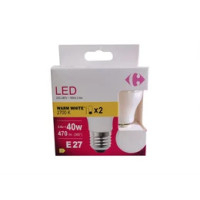 Carrefour 2 led sfer smerigliata 40W, attacco E27, luce calda